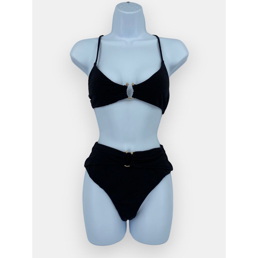 Revel Rey Black High waisted textured bikini